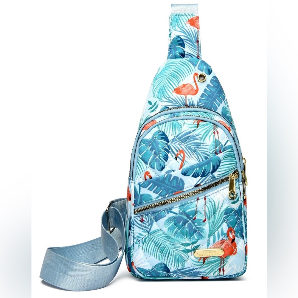 Tropical Blue Flamingo Crossbody Sling Bag